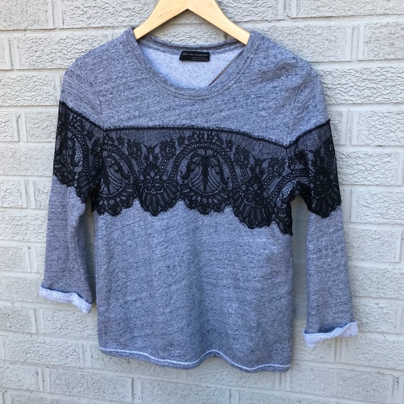 Zara Tops - Zara 3/4 Sleeve Sweatshirt With Lace Like Detail